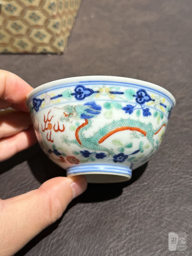 清光绪 青花五彩龙凤纹茶圆一对 - 图4